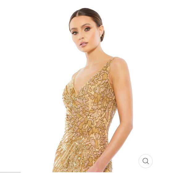Mac Duggal 5473 High Slit Embellished Sequins Dress Gold Size 10 NWT - Picture 5 of 12